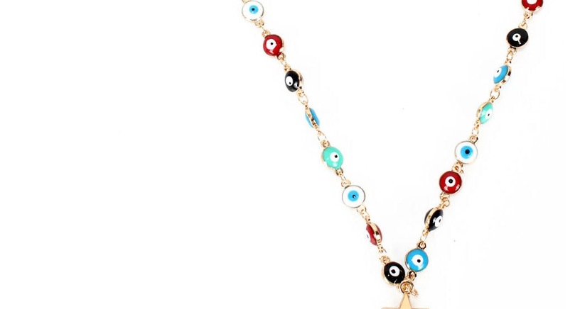Fashion Color Mixing Dripping Eye Pentagram Alloy Necklace,Pendants