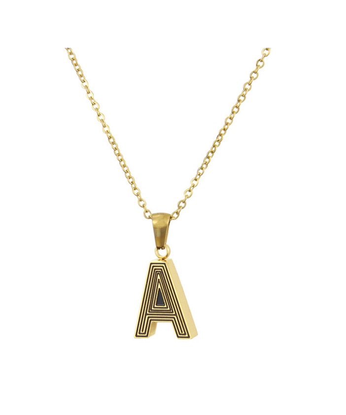 Fashion Golden M Gold Plated Black Line Letter Stainless Steel Necklace,Necklaces