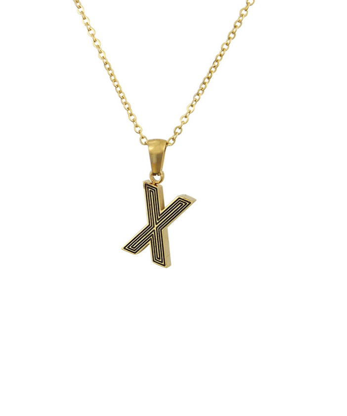 Fashion Golden L Gold Plated Black Line Letter Stainless Steel Necklace,Necklaces