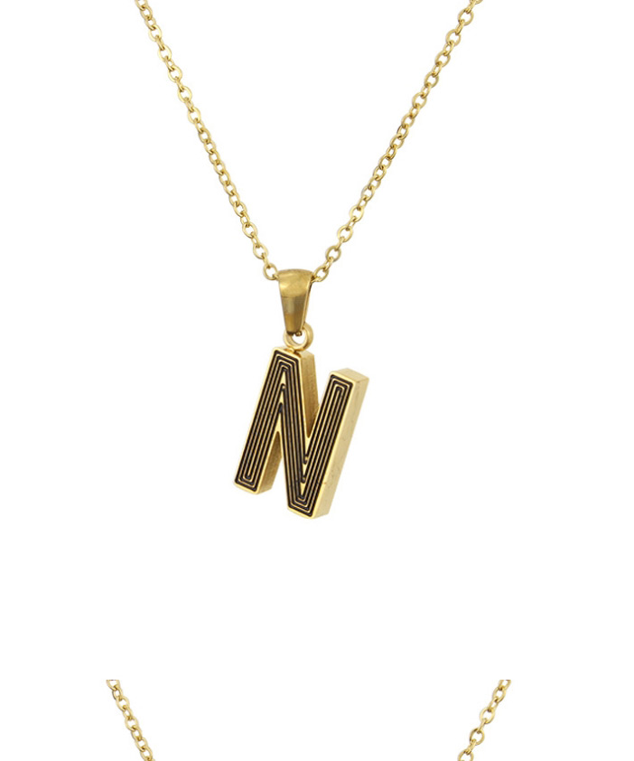 Fashion Golden L Gold Plated Black Line Letter Stainless Steel Necklace,Necklaces
