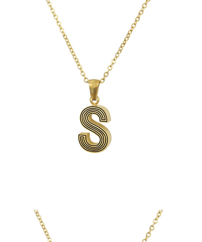 Fashion Golden O Gold Plated Black Line Letter Stainless Steel Necklace,Necklaces
