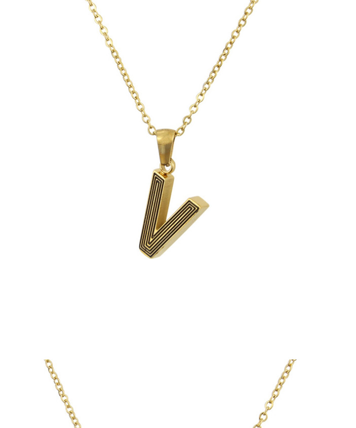Fashion Golden K Gold Plated Black Line Letter Stainless Steel Necklace,Necklaces