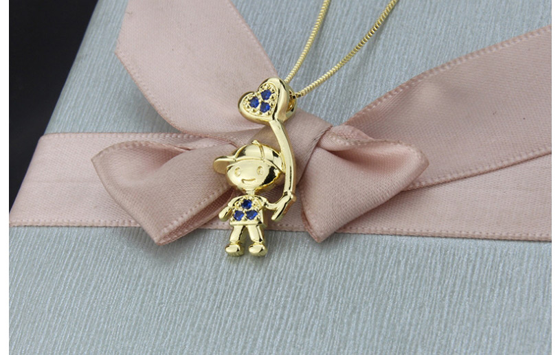 Fashion Gold-plated Blue Zirconium Love Balloon Boy Copper Micro Inlaid Zircon Necklace,Necklaces