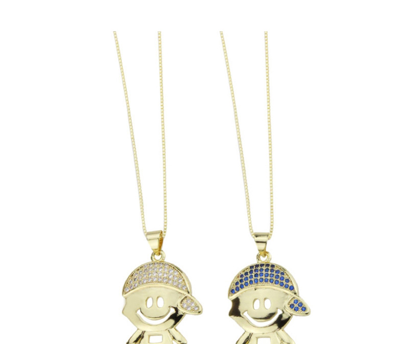 Fashion Gold-plated Blue Zirconium Hollow Smile Boy Copper Micro Inlaid Zircon Necklace,Necklaces