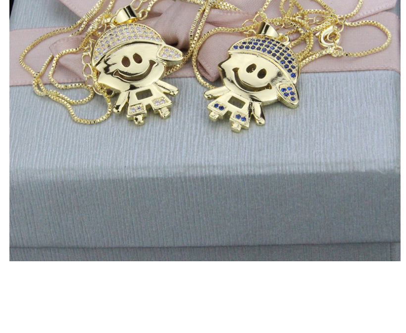Fashion Gold-plated White Zirconium Hollow Smile Boy Copper Micro Inlaid Zircon Necklace,Necklaces