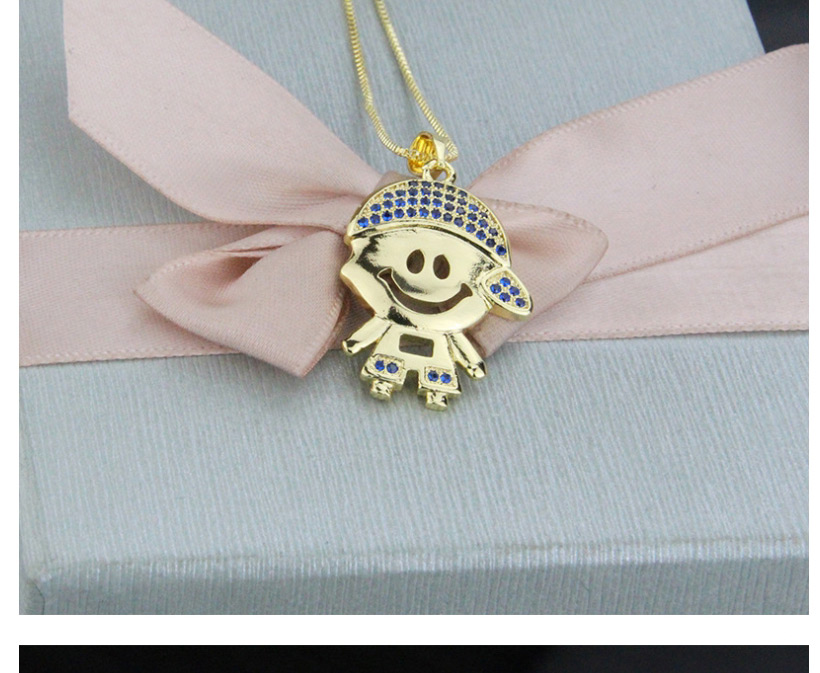Fashion Gold-plated White Zirconium Hollow Smile Boy Copper Micro Inlaid Zircon Necklace,Necklaces