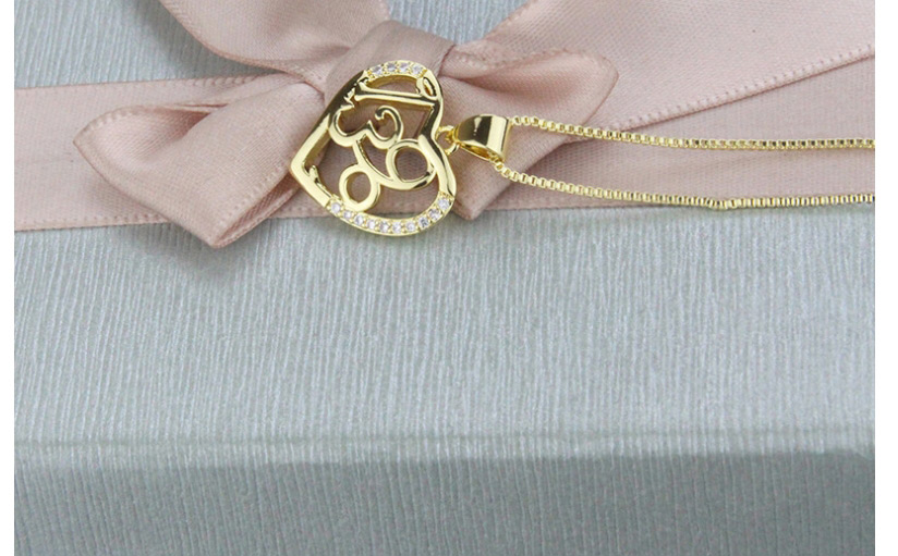 Fashion Gold-plated Heart-shaped Copper Micro Inlaid Zircon Digital Skeleton Necklace,Necklaces