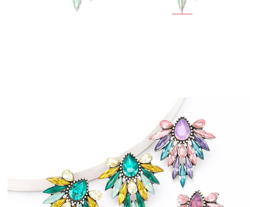 Fashion Blue-red Alloy Diamond Floral Geometric Earrings,Stud Earrings