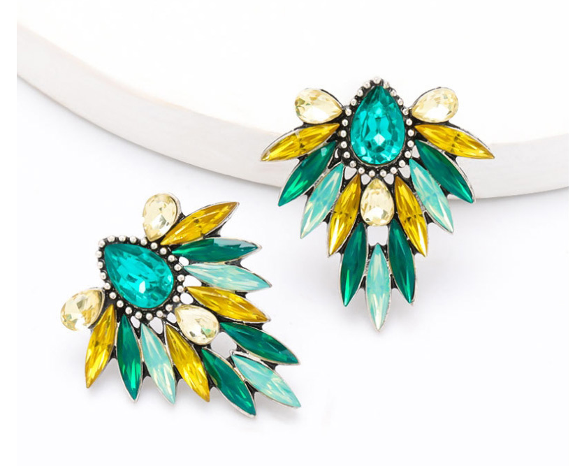 Fashion Green Yellow Alloy Diamond Floral Geometric Earrings,Stud Earrings