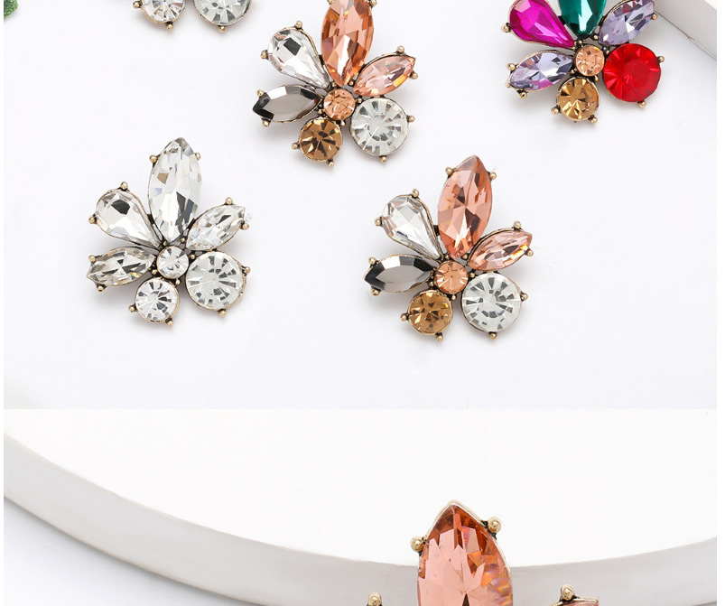 Fashion Pink Alloy Diamond Floral Geometric Earrings,Stud Earrings