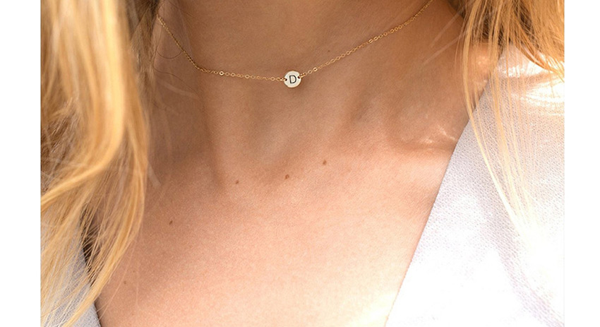 Fashion Rose Gold-z (6mm) Short Geometric Round Engraved Titanium Steel Necklace,Necklaces