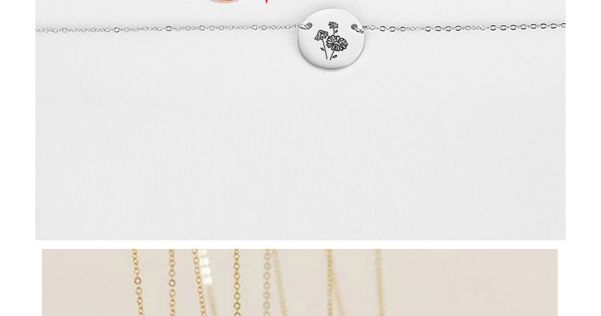 Fashion Steel Color-august (9mm) Engraved Plant Flower Stainless Steel Geometric Round Necklace,Necklaces