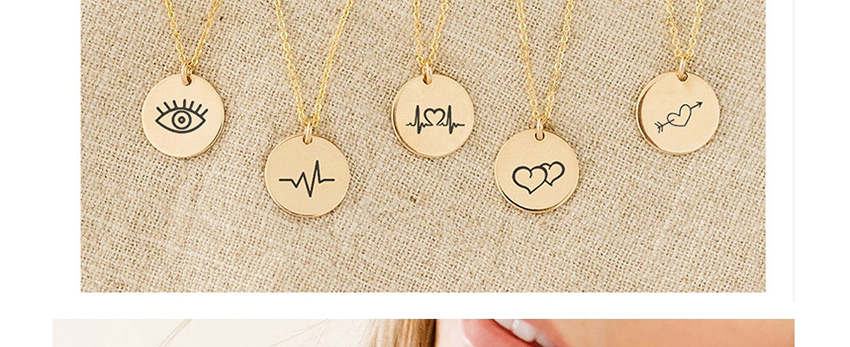 Fashion Golden Engraved Music Symbol Stainless Steel Geometric Round Couple Necklace 15mm,Necklaces