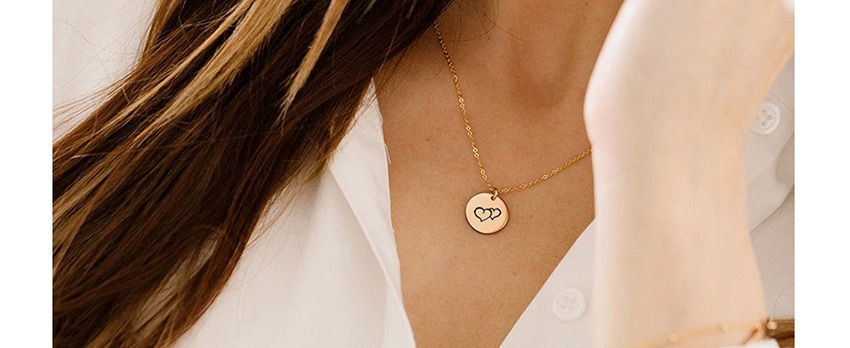 Fashion Golden Engraved Music Symbol Stainless Steel Geometric Round Couple Necklace 15mm,Necklaces