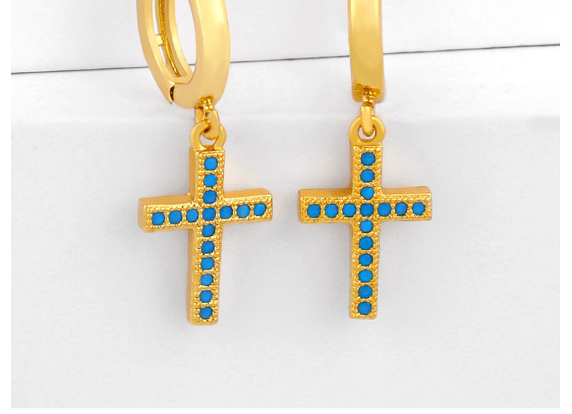 Fashion Blue Cross Studded Diamond Earrings,Earrings
