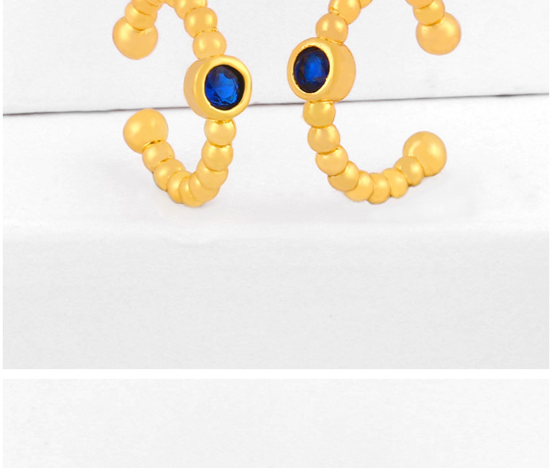 Fashion Blue C-shaped Diamond Ball Ear Pierced Ear Clips,Earrings