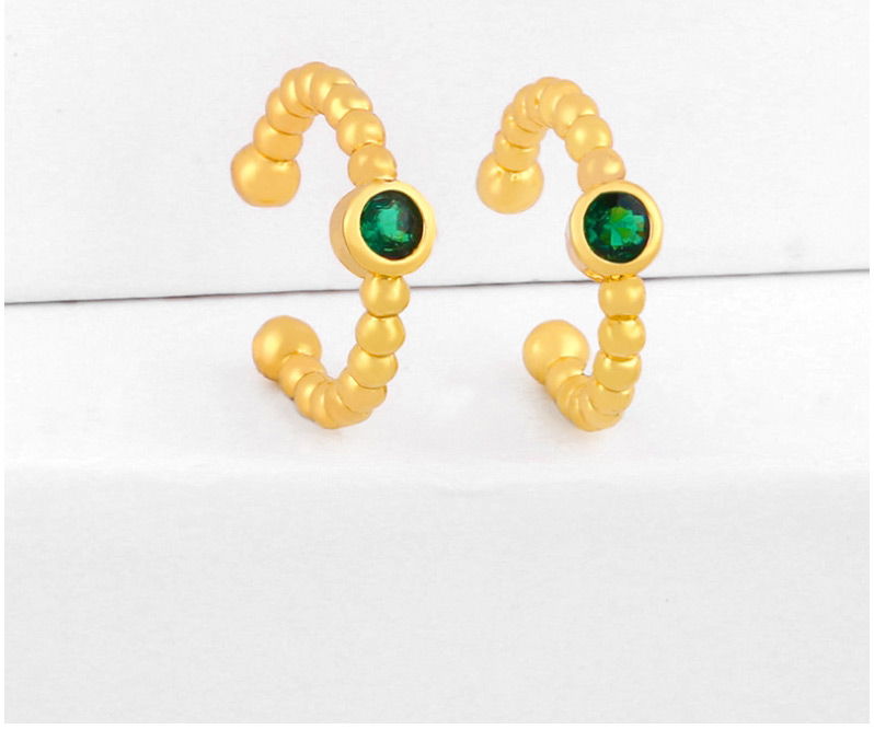 Fashion Green C-shaped Diamond Ball Ear Pierced Ear Clips,Earrings