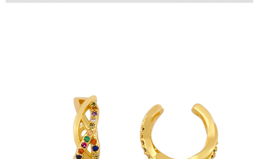 Fashion Golden Micro-set Color Zircon C-shaped Hollow Cross Pierced Ear Clips,Earrings