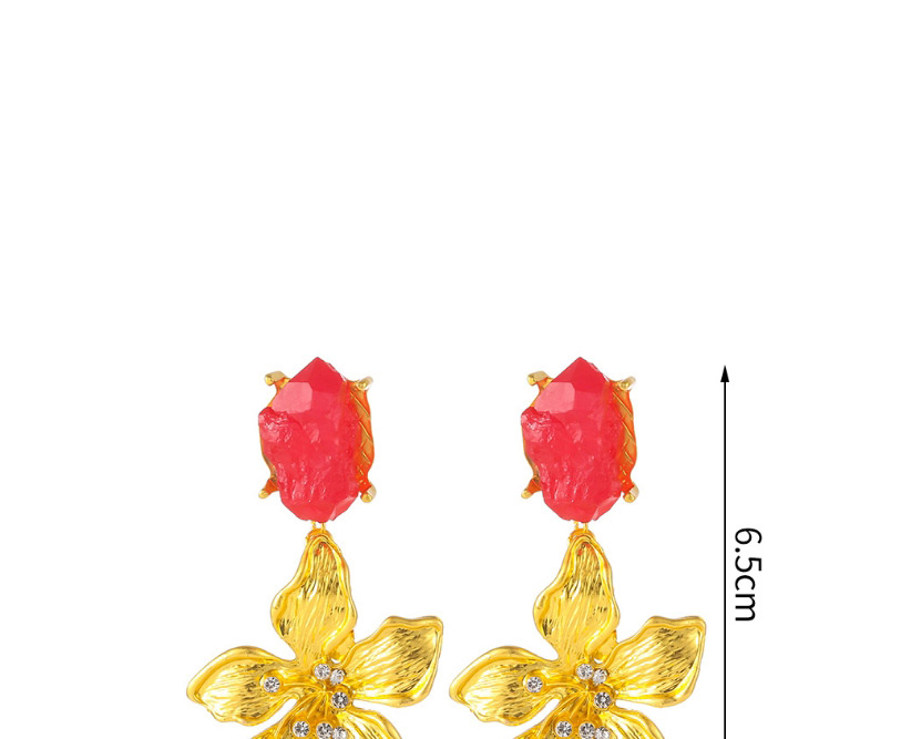 Fashion Red Floral Metal And Diamond Geometric Earrings,Drop Earrings