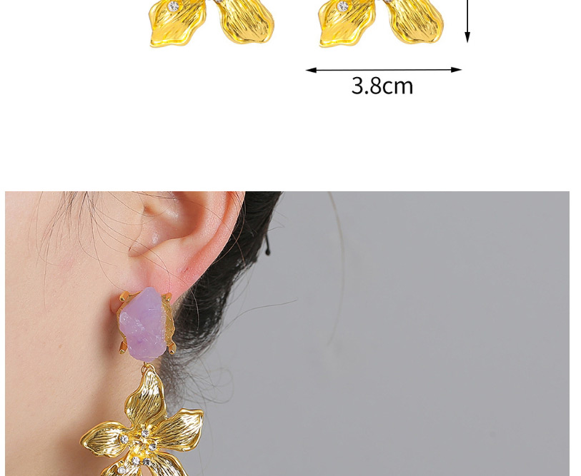 Fashion Purple Floral Metal And Diamond Geometric Earrings,Drop Earrings