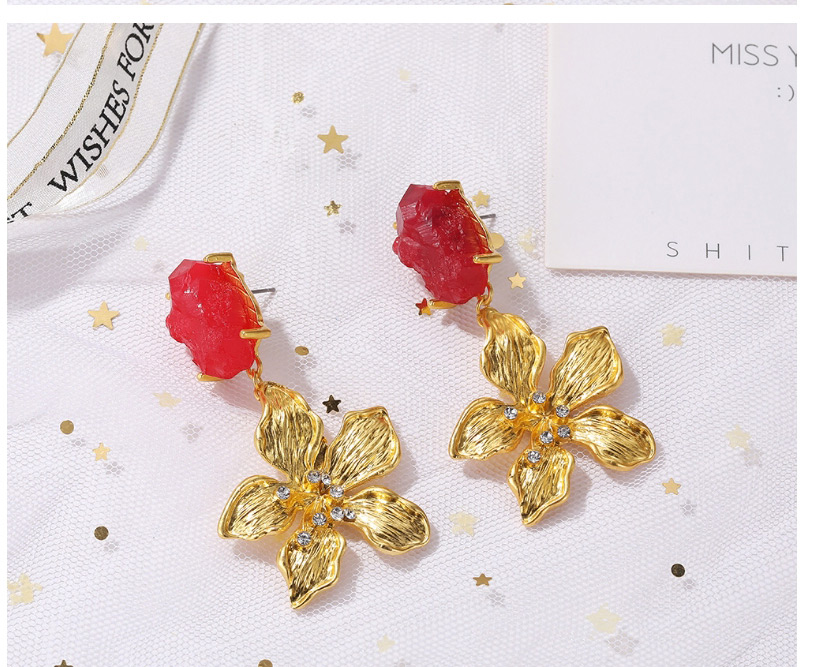 Fashion Red Floral Metal And Diamond Geometric Earrings,Drop Earrings