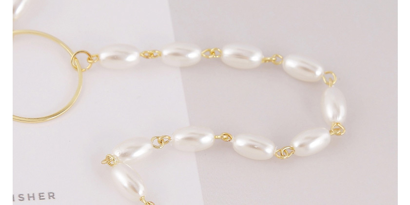 Fashion White Pearl Geometric Circle Alloy Tassel Necklace,Multi Strand Necklaces
