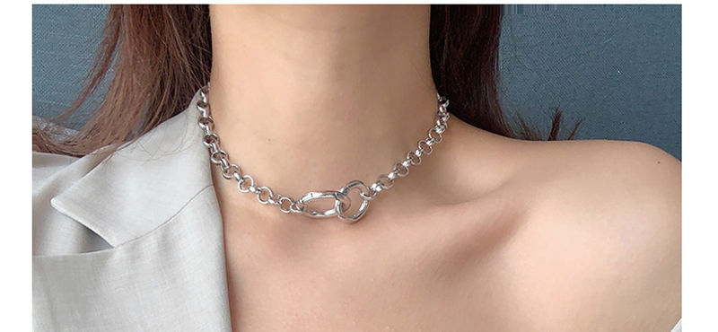 Fashion Silver Circle Thick Chain Metal Necklace,Pendants