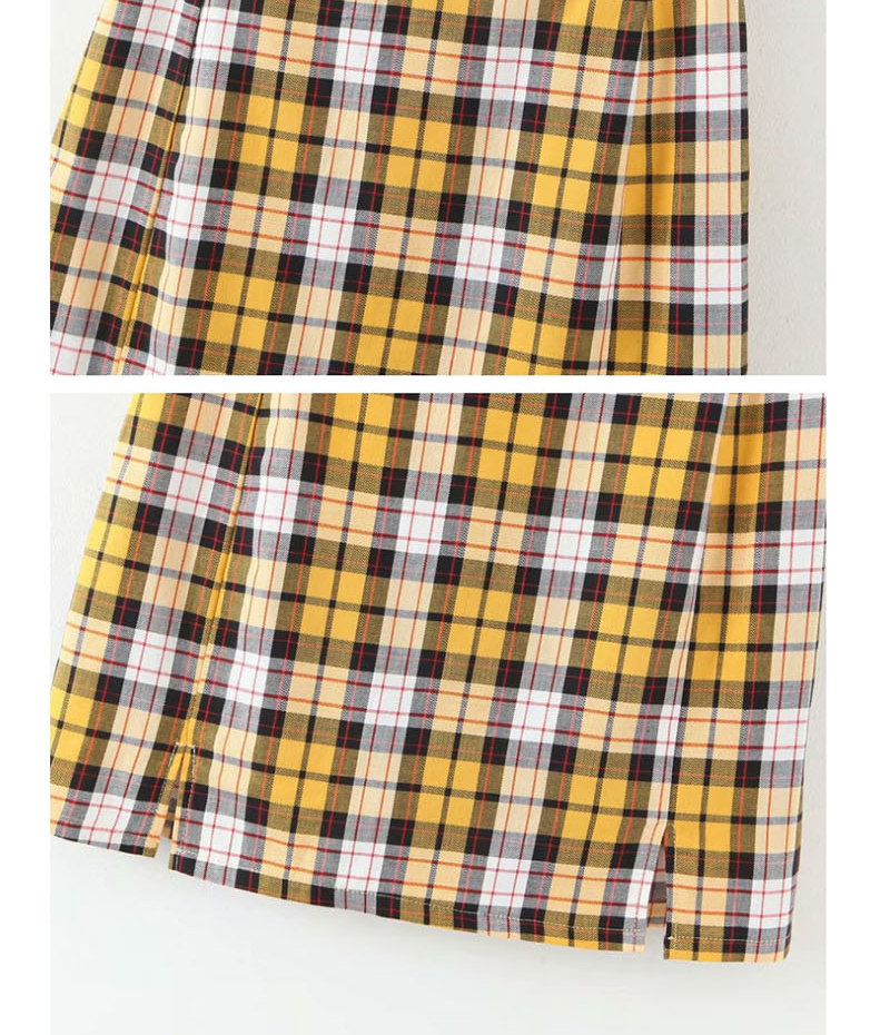 Fashion Yellow Plaid Printed Split Skirt,Skirts