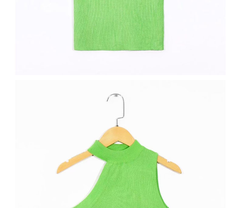 Fashion Green Sleeveless Asymmetric Knitted T-shirt,Tank Tops & Camis