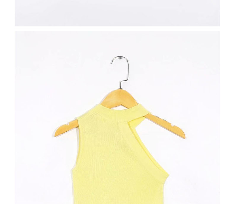 Fashion Yellow Sleeveless Asymmetric Knitted T-shirt,Tank Tops & Camis