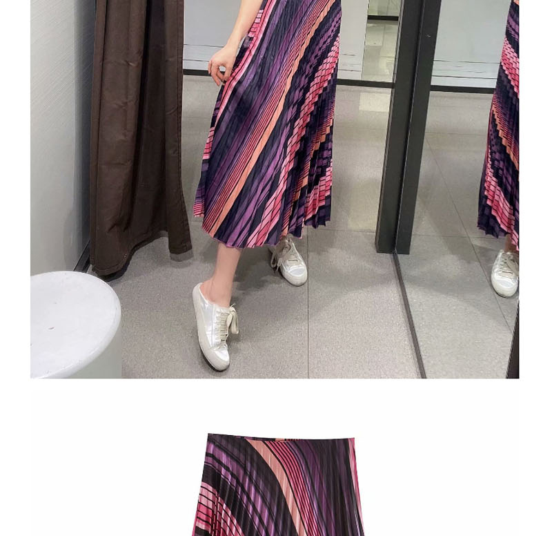 Fashion Photo Color Color Striped Pleated Skirt,Skirts