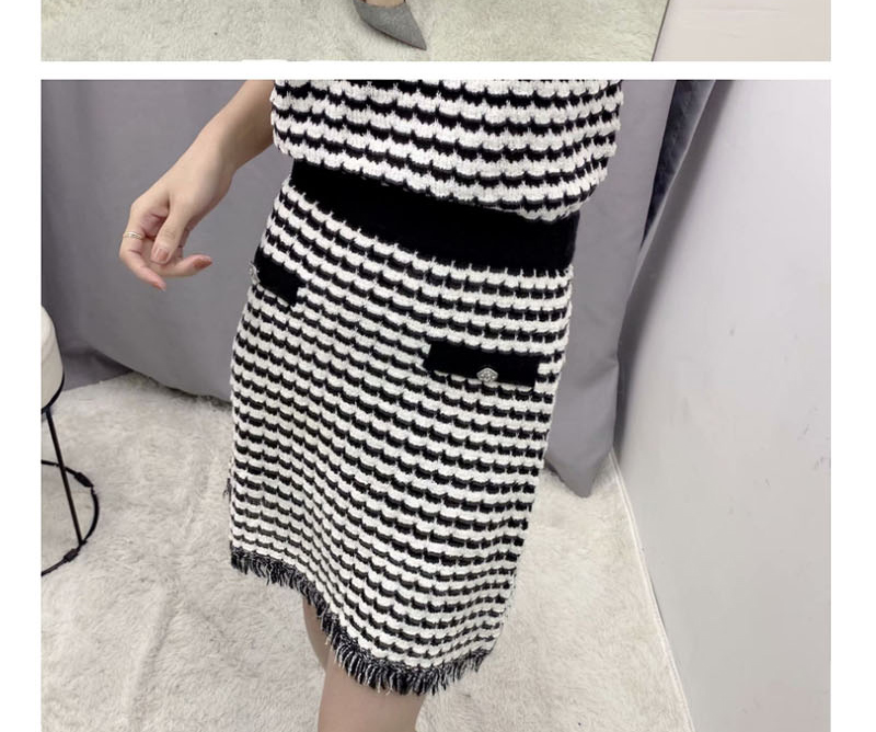 Fashion Photo Color Knit Fringed Check Skirt,Skirts
