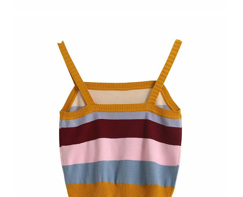 Fashion Photo Color Rainbow Striped Knitted Camisole,Tank Tops & Camis