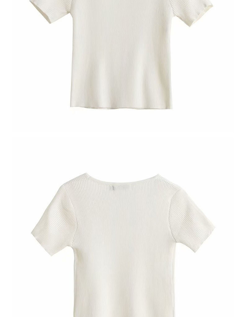 Fashion White Knitted Square Collar Short Sleeve T-shirt,Tank Tops & Camis