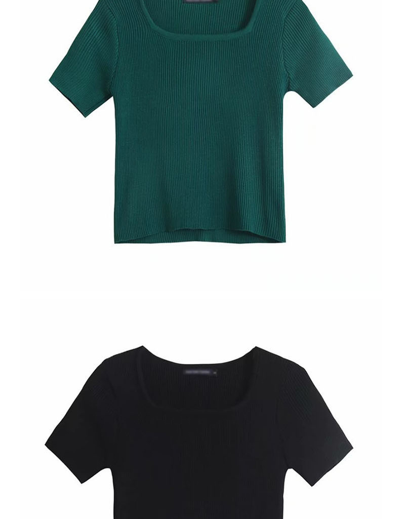 Fashion Green Knitted Square Collar Short Sleeve T-shirt,Tank Tops & Camis