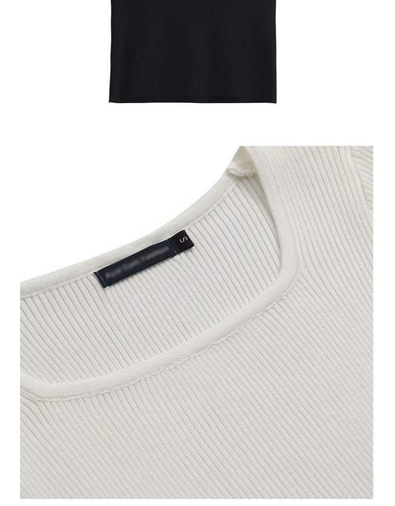 Fashion White Knitted Square Collar Short Sleeve T-shirt,Tank Tops & Camis