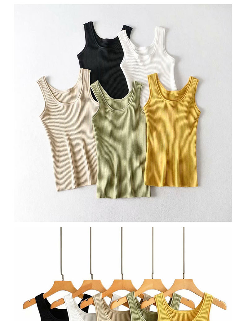 Fashion Bright Yellow Round Neck Threaded Camisole,Tank Tops & Camis
