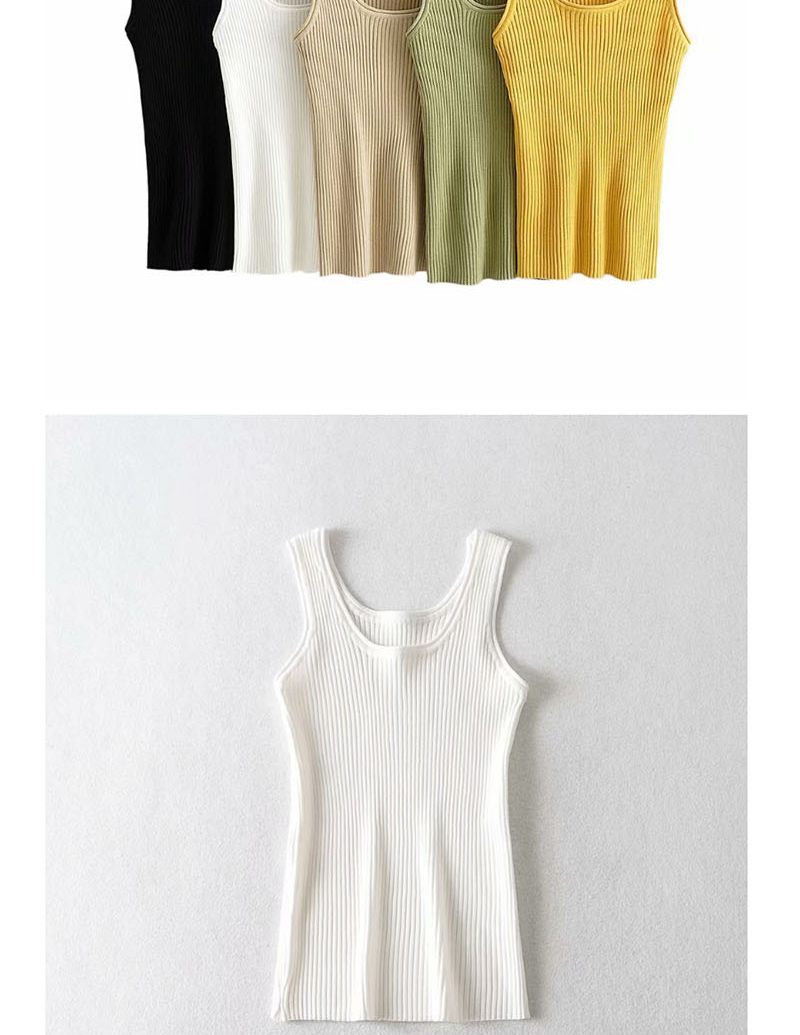 Fashion Bright Yellow Round Neck Threaded Camisole,Tank Tops & Camis