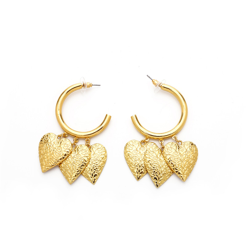 Fashion Golden Embossed Heart-shaped Alloy C-shaped Earrings,Drop Earrings