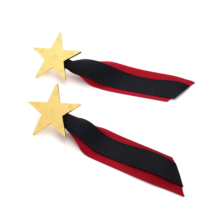 Fashion Black + Red Alloy Carved Pentagram Contrast Ribbon Web Fringe Earrings,Drop Earrings