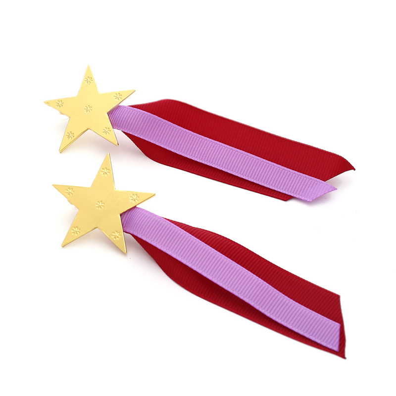 Fashion Purple + Red Alloy Carved Pentagram Contrast Ribbon Web Fringe Earrings,Drop Earrings