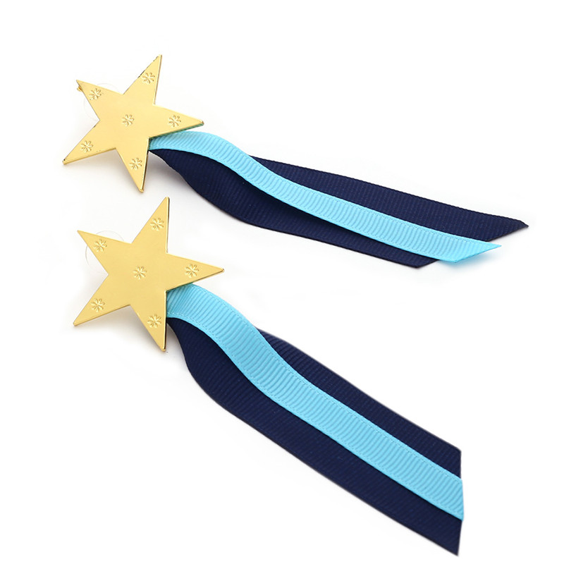 Fashion Blue + Navy Alloy Carved Pentagram Contrast Ribbon Web Fringe Earrings,Drop Earrings