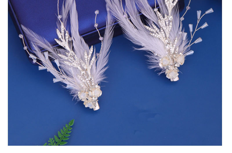 Fashion White Pearl Hair Clip With Feather Trim,Bridal Headwear