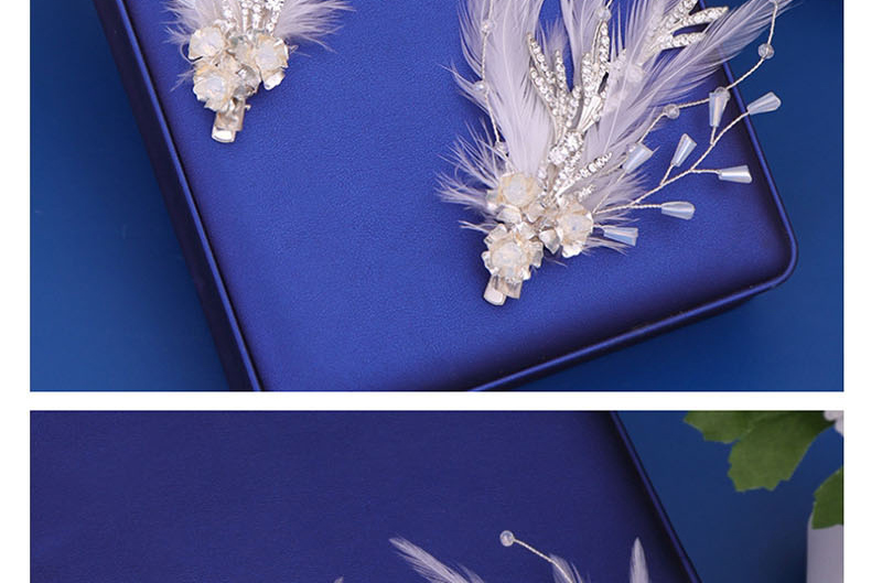 Fashion White Pearl Hair Clip With Feather Trim,Bridal Headwear
