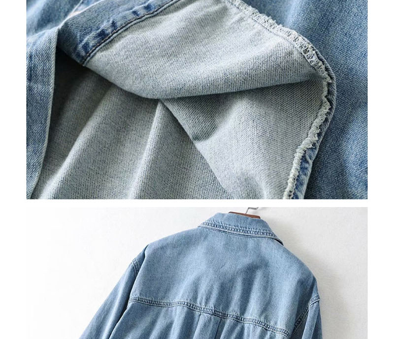 Fashion Blue Little Daisy Embroidered Washed Denim Jacket,Coat-Jacket