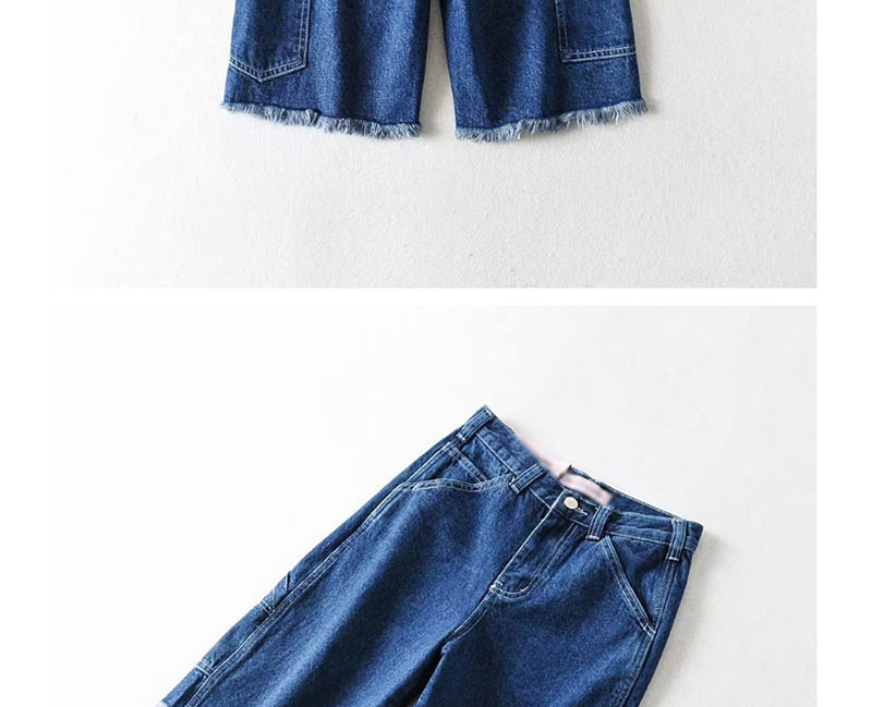 Fashion Blue Washed Denim Raw Trim Denim Pants,Shorts