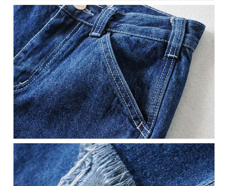Fashion Blue Washed Denim Raw Trim Denim Pants,Shorts