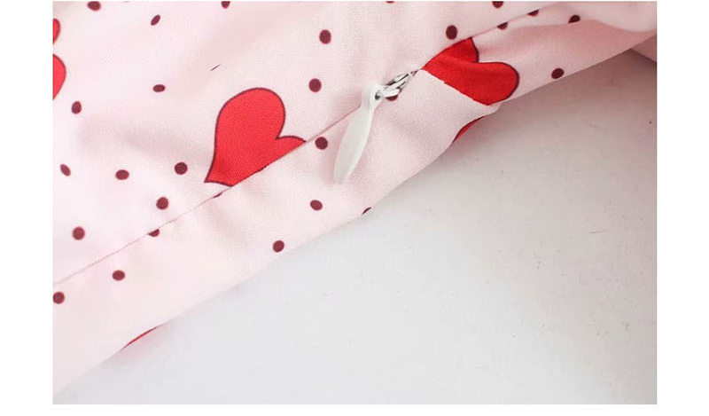 Fashion Pink Love Print Lapel Belt Dress,Long Dress