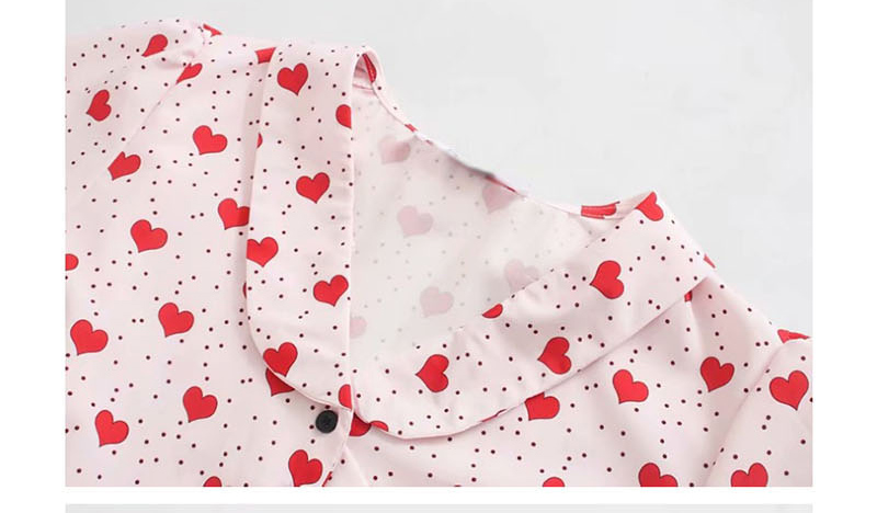 Fashion Pink Love Print Lapel Belt Dress,Long Dress