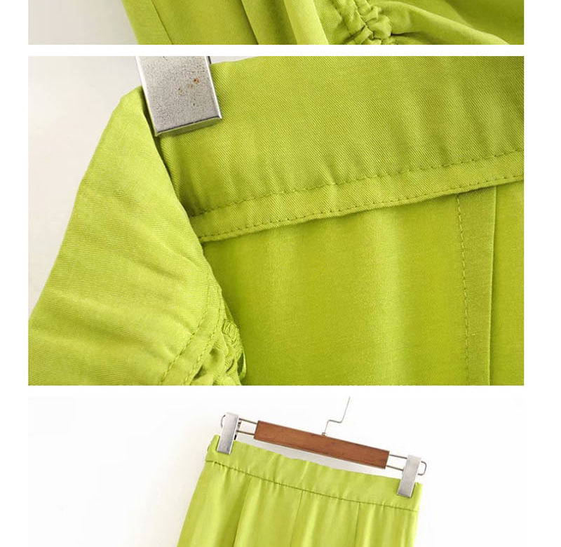 Fashion Yellow-green Pleated Split Skirt,Skirts